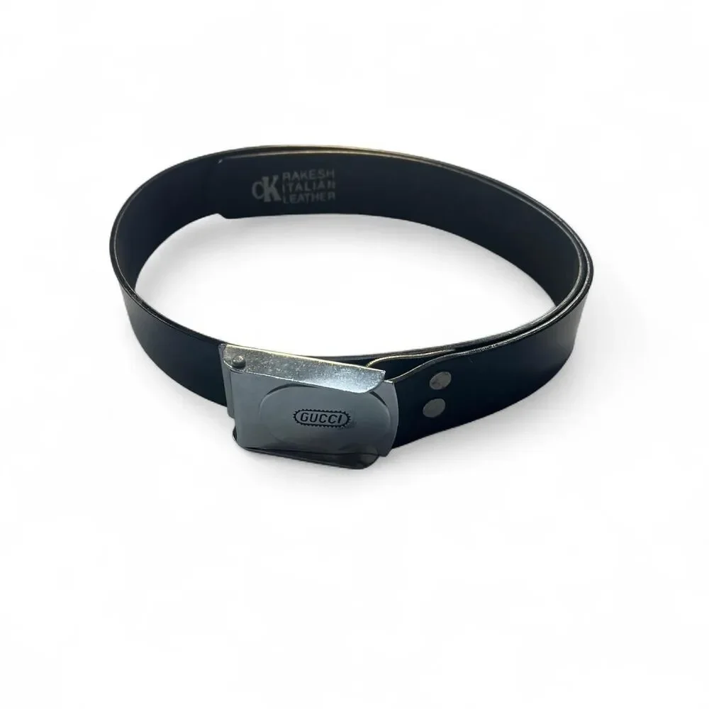 Black Italian Leather Silver Buckle Designer Inspired Fashion Belt